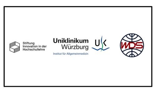 Collage der Logos der "Stiftung Innovation in der Hochschullehre", "Uniklinikum Würzburg - Institut für Allgemeinmedizin" und "WDS".